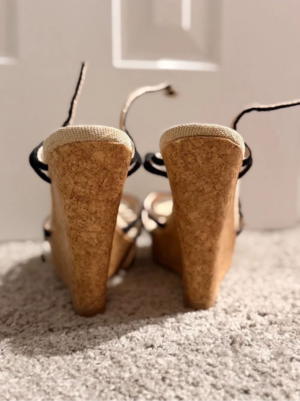 Black Strappy Cork Platform Sandals - Women's